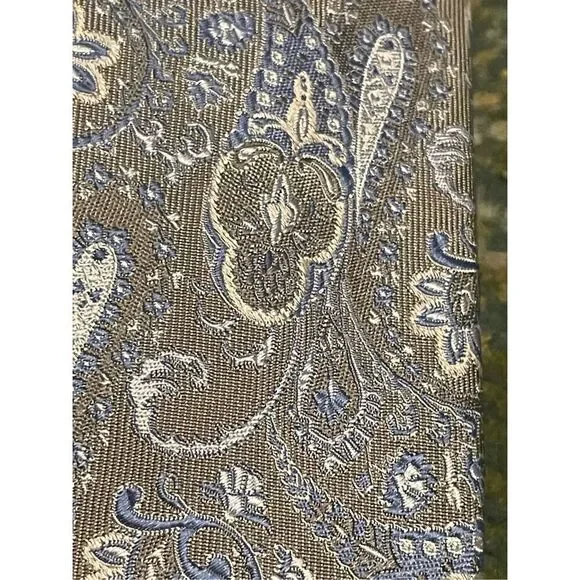NWT David Donahue Paisley Silk Italian Handmade Neck Tie Gray Blue - Picture 10 of 14